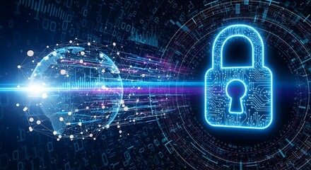 Digital Global Network Security System with Padlock for Cyber Data Protection and Information Privacy in Modern Technology 150chr