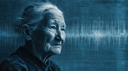 Elderly Person Listens Intently as Sound Waves Highlight the Importance of Hearing and Sound Perception