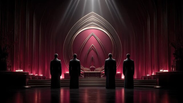 A solemn and respectful meeting scene symbolizes power and order