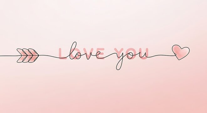 I love you text with arrow and heart on pink background, minimal design