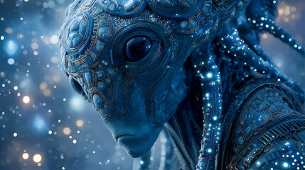 Obraz premium Looking Down Alien Creature Detailed Blue Design