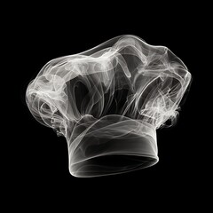 X-ray style image of a chef&rsquo;s hat made of white smoke on black background front view centered composition symbolizing creativity imagination art 
