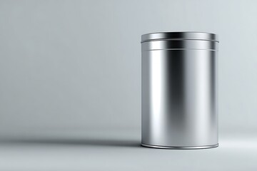3D render of a blank silver packaging mockup placed on a smooth grey background in a minimalistic composition. 