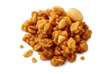 Granola cluster pile with oats, peanuts, and honey, healthy breakfast or snack food, transparent background