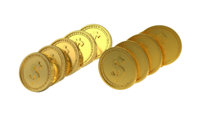 Collection of Two Shiny Currency Coin Designs in Motion isolated on transparent background