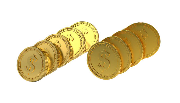 Collection of Two Shiny Currency Coin Designs in Motion isolated on transparent background