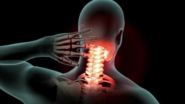 medical 3d animation of lower back spine pain of human male having acute pain in the back lumbar
