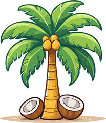 Palm Tree Illustration with Coconuts Tropical Nature Design