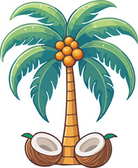 Palm Tree Illustration with Coconuts Tropical Nature Design