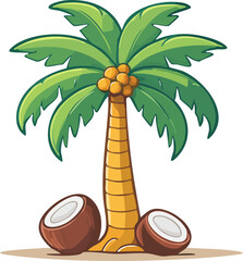 Palm Tree Illustration with Coconuts Tropical Nature Design