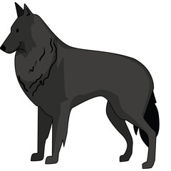 Full Body Pixel Art Illustration of a Solid Dark Gray Wolf Dog Standing Side Profile on Transparent Background