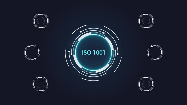 ISO 1001 QMS concept background. Digital service connectivity with advanced graphical icon animation.