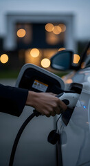 Businessman Using Smartphone While Charging Electric Car