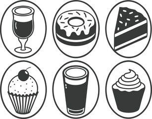 Sweet treats and refreshing drinks icon set for modern designs