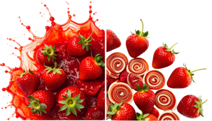 Collection of Two Strawberry with Swirling Jam Designs isolated on transparent background