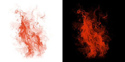 Red smoke effect isolated on transparent background and black background illustration