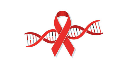 AIDS Awareness Red Ribbon Symbol with DNA Helix.