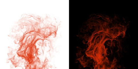 Red fiery flames effect isolated on transparent background and black background design