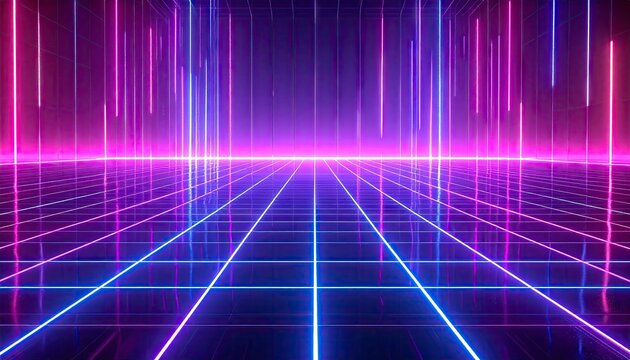 Neon Grid - A Futuristic Landscape of Vibrant Light and Geometric Precision.