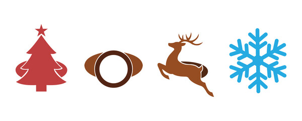 Christmas tree, reindeer, ornament, and snowflake