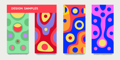 Obraz premium Set of four colorful abstract design samples with organic shapes and circles