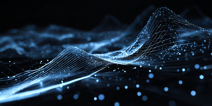 A blue wave with many dots on it