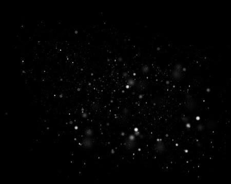 Abstract Black Background with Floating White Dust Particles and Soft Bokeh, Creating a Mysterious, Elegant, and Minimalist Night Sky Effect for Modern Digital Art and Design Inspiration

