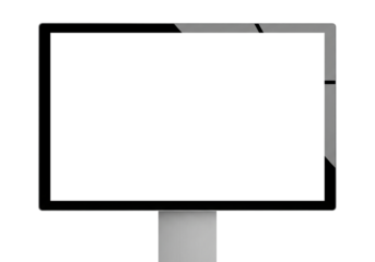 A modern digital outdoor advertising totem with a blank white LED screen, isolated for mockup and information display copy space