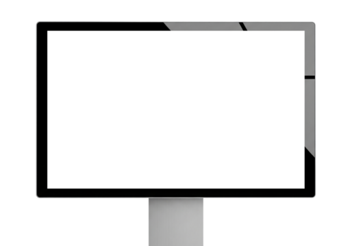 A modern digital outdoor advertising totem with a blank white LED screen, isolated for mockup and information display copy space