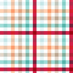 Seamless Plaid Pattern in Red, Teal, and Orange Colors
