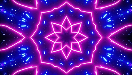 Mesmerizing abstract pattern of glowing neon pink lines and scattered blue particles.