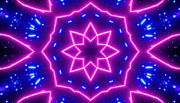 Mesmerizing abstract pattern of glowing neon pink lines and scattered blue particles.