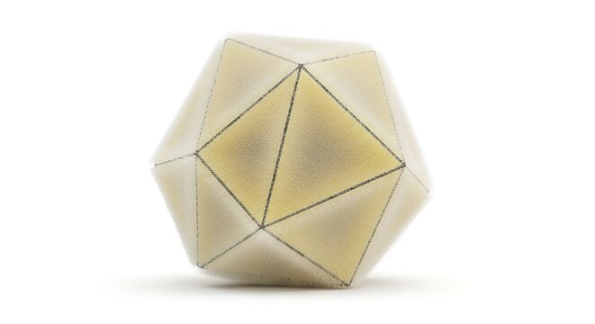 Elegant 3D icosahedron with gold and cream textured panels isolated on white background - Powered by Adobe