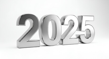 Elegant metallic rendering of the year 2025, set against a clean white backdrop