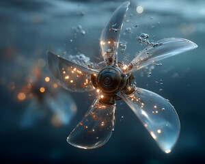 Propeller Spinning Underwater with Bubbles and Light