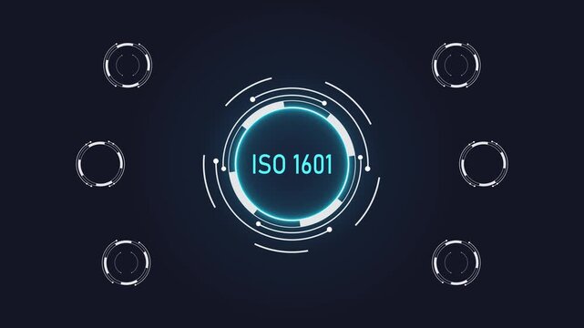 ISO 1601 QMS concept background. Digital service connectivity with advanced graphical icon animation.