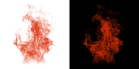 Dramatic fire element isolated on transparent background and black background