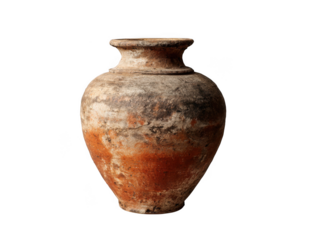 Ancient clay vase, pottery, terracotta isolated on transparent background