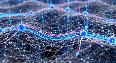 Macro digital background showing a blue network of interconnected data nodes representing online communication and information systems.