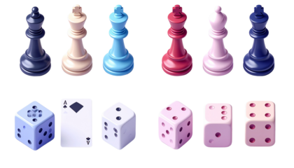 Pair of 3D Board Game Icon Set Variations isolated on transparent background