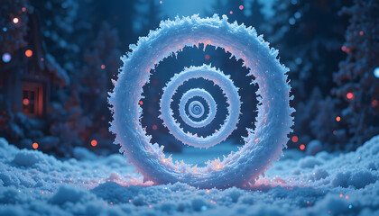 Abstract snow rings in a winter landscape a surreal and magical scene perfect for holiday backgrounds