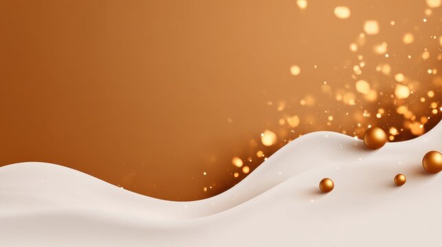 Luxury Golden Spheres on Creamy White Waves with Festive Bokeh Background