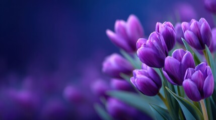 Fototapeta premium Vibrant Purple Tulips Blooming in Spring with Soft Focus Background