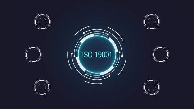 ISO 19001 QMS concept background. Digital service connectivity with advanced graphical icon animation. - Powered by Adobe