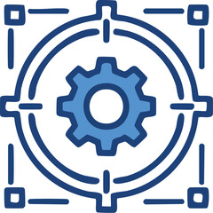 Precision engineering icon with a gear and target symbol, representing accuracy and mechanical functionality in a technical context