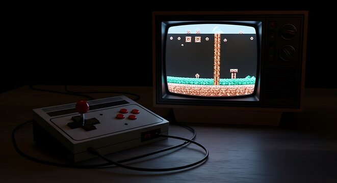 Retro Gaming Setup Vintage TV and Joystick for Classic Fun