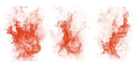 Three abstract red fiery flames isolated on transparent background for design element
