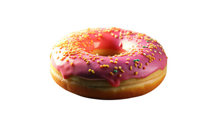  vibrant-pink-glazed-donut-on-warm-wooden-table isolated on white background