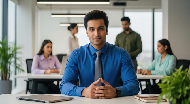 young indian male manager sitting at office