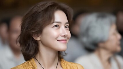 Hopeful Woman Looking Upward in Audience